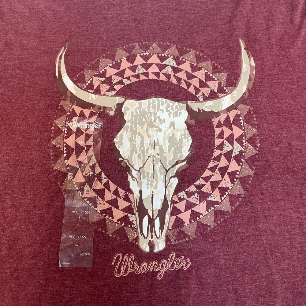 Wrangler Graphic T-Shirt Bundle 2 Pack Large Maroon Black Western Longhorn Eagle